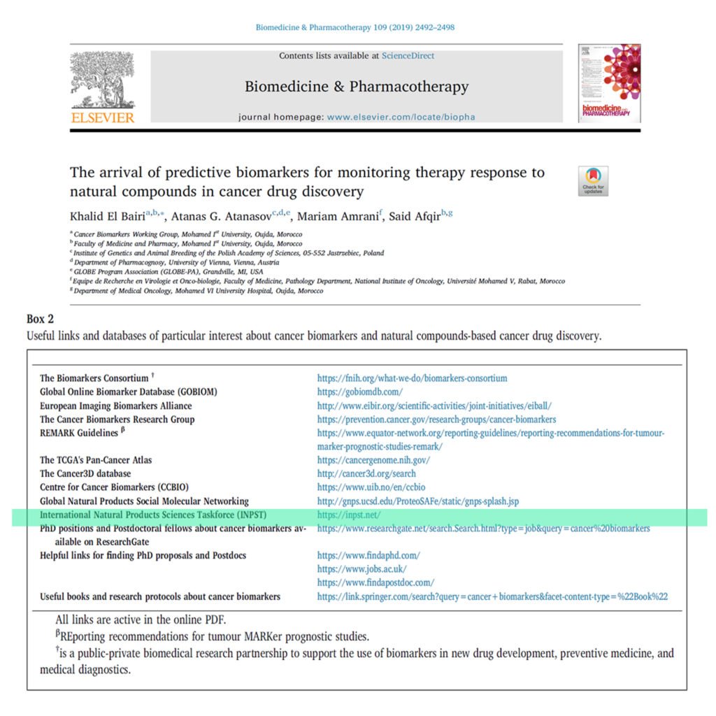 The arrival of predictive biomarkers for monitoring therapy response to natural compounds in cancer drug discovery (Khalid El Bairi et al, 2019)